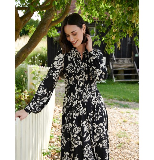 Shirred Bust Long Sleeve Midi Shirt Dress Shirred Bust Long Sleeve Midi Shirt Dress