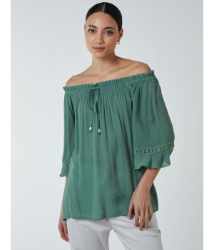 Bardot Tie Front Top
